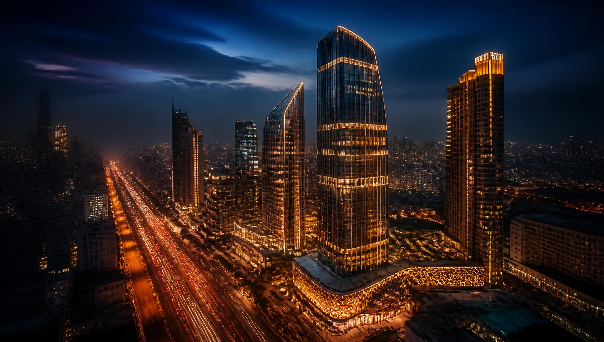 Noida Expressway luxury skyline at dusk